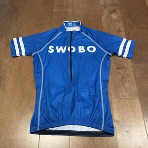 SWOBO Logo Cycling Jersey Size Medium Blue 1/2 Zip
